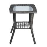 Ktaxon Wicker Side Table Patio Rattan Coffee Table for Patio Garden Porch Living Room 2 Tiers End Table for More Storage Space Gray