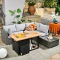 Vcatnet Direct 6 Pieces Outdoor Patio Furniture Sectional Sofa All-weather Conversation Set with Fire Pit Table and Coffee Table for Garden Poolside Gray