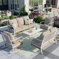 Summit Living 7-Seater Patio Conversation Set Metal Outdoor Furniture with Rocking Chair Sofa Beige