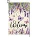 Spring Summer Flower Garden Flag Lavender Butterfly Floral Welcome Small Yard Flag Burlap Double Sided Vertical Seasonal Farmhouse Outdoor Decoration 12x18 Inch