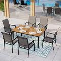 durable 7 PCS Patio Furniture Set with 1 Hand Painting Wood-Like Table and 6 Padded Sling Chair for Backyard