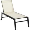 HONGDONG Patio Garden Sun Chaise Lounge Chair with 5-Position Backrest 2 Back Wheels & Industrial Design Cream White