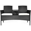 LLBIULife Conversation Set with Table and Two Removable Cushions Rattan Wicker Chairs and Table Set for Patio Garden Baloney and Lawn Outdoor Porch Sets Loveseat (Black+Beige)