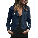 Fall Savings! 2023 TUOBARR Zip Up Jackets for Women Women s Leather Jackets Faux Motorcycle Plus Size Moto Biker Coat Short Lightweight Vegan Pleather Fashion Blue 16