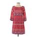 Old Navy Casual Dress - Shift Scoop Neck 3/4 sleeves: Red Paisley Dresses - Women's Size X-Small - Print Wash