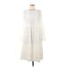 Tea n Rose Casual Dress - A-Line Crew Neck 3/4 sleeves: Ivory Print Dresses - Women's Size Medium