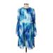 Calvin Klein Casual Dress - A-Line High Neck 3/4 sleeves: Blue Dresses - Women's Size 4