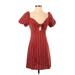 J.O.A. Just One Answer Casual Dress - Mini Plunge Short sleeves: Burgundy Print Dresses - New - Women's Size Small