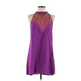 Rock & Roll Cowgirl Casual Dress - A-Line High Neck Sleeveless: Purple Print Dresses - Women's Size Medium