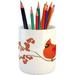 Cardinal Pencil Male Winged Animal On Branch Of Currants Printed Ceramic Pencil For Desk Office Accessory Vermilion Charcoal Grey White Pale Caramel