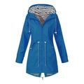 Women Solid Stripe Rain Jacket Outdoor Plus Waterproof Hooded Raincoat Windproof