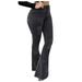 Fashion Pants For Women Jeans Solid Color Bell Denim Botton Elastic Waisted Classic Lightweight Golf Trousers with Pockets Soft Wide-Leg Dress Business Long Regular Trouser