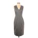 Theory Casual Dress - Midi V-Neck Sleeveless: Gray Print Dresses - Women's Size 4