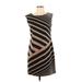 Ann Taylor LOFT Outlet Casual Dress - Mini Crew Neck Sleeveless: Brown Stripes Dresses - Women's Size 2 Petite