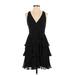 Eliza J Casual Dress - Mini Plunge Sleeveless: Black Print Dresses - Women's Size 4 Petite