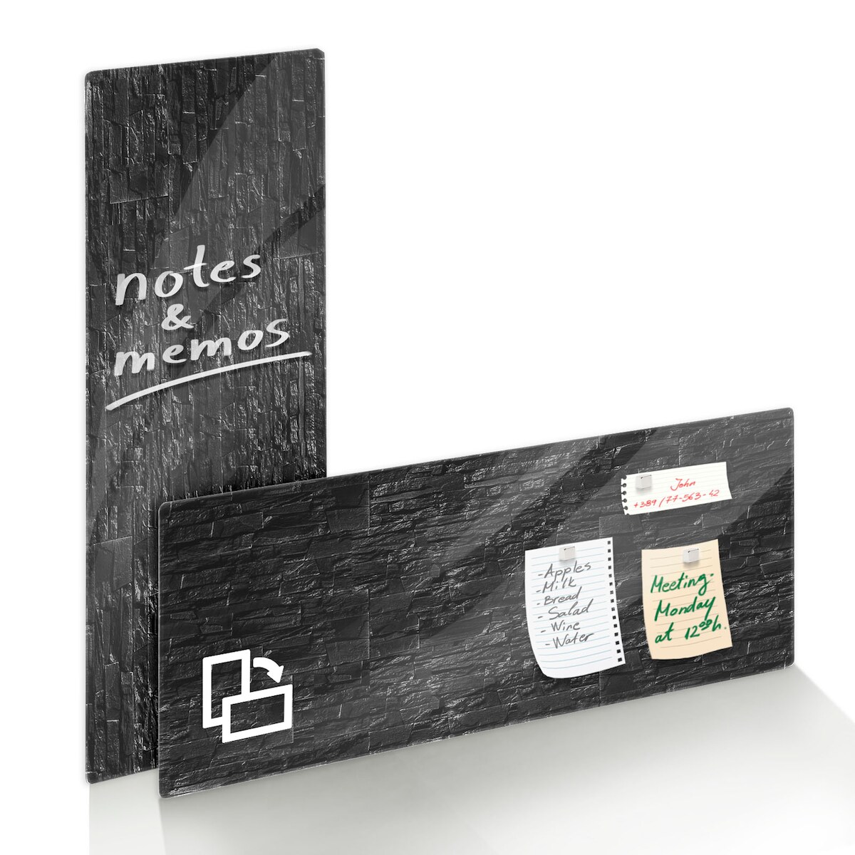 KARAT Glasboard Design Memoboard "Stone" - mit Magneten & Montagematerial - Hochglanz-Oberfläche / 20 x 60 cm Image