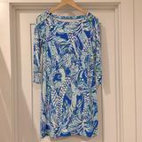 Lilly Pulitzer Dresses | Lilly Pulitzer Small Like New Boatneck Blue Print Dress | Color: Blue/White | Size: S