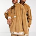 Adidas Shirts | Adidas Originals 'Adicolor 70s' Unisex Funnel Velour Fleece In Brown | Color: Tan/White | Size: M