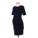 Motherhood Casual Dress - Sheath High Neck Short sleeves: Blue Solid Dresses - Women's Size Small Maternity