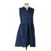 Barneys New York Casual Dress - A-Line V Neck Sleeveless: Blue Print Dresses - Women's Size Large