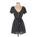 Crystal Sky Casual Dress - Mini V-Neck Short sleeves: Black Stripes Dresses - Women's Size 5