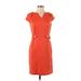 Liz Claiborne Casual Dress - Mini V-Neck Short sleeves: Orange Dresses - Women's Size 4