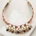 Anthropologie Jewelry | Anthropologie Braided Blooms Bib Necklace Floral Bib With Rope Leather Braid | Color: Brown/Cream | Size: Os