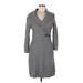 Calvin Klein Casual Dress - Sweater Dress V-Neck 3/4 sleeves: Gray Solid Dresses - Women's Size Medium