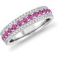 SAKSHAM ART DESIGN 2.00 Carat Round Shape September-created-pink-sapphire & Cubic Zirconia Wedding or Anniversary womens and Girls Band Ring 14k White Gold Plated Size UK H To Z (K)