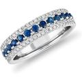 SAKSHAM ART DESIGN 2.00 Carat Round Shape blue-sapphire & Cubic Zirconia Wedding or Anniversary womens and Girls Band Ring 14k White Gold Plated Size UK H To Z (T)