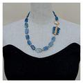 ARrase 21inch Natural Blue Kyanite Rectangle Gold Color Plated White Biwa Pearl Choker Necklace Vintage fashion accessories