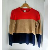 J. Crew Sweaters | J. Crew Crewneck Sweater Extra-Soft Yarn Color Block Women's Size M Re-Imagined | Color: Orange/Red/Tan | Size: M
