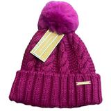Michael Kors Accessories | Michael Kors Nwt Fuchsia Cable Knit Pompom Beanie Hat | Color: Pink/Purple | Size: Os