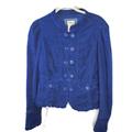 Anthropologie Jackets & Coats | Anthropologie Cidra Navy Blue Corduroy Military Style Ruffle Trim Blazer Size 8 | Color: Blue | Size: 8