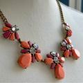 J. Crew Jewelry | J. Crew | Orange Floral Crystal Rhinestone Statement 16" + 3" Gold Necklace | Color: Gold/Orange | Size: Os