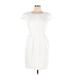 Tahari Casual Dress - Sheath Crew Neck Short sleeves: White Print Dresses - Women's Size 10 Petite