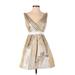 Minuet Cocktail Dress - A-Line V Neck Sleeveless: Gold Dresses - Women's Size Small