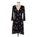 Express Casual Dress - A-Line Plunge 3/4 sleeves: Black Print Dresses - Women's Size Medium