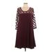 Nina Leonard Casual Dress - Mini Scoop Neck 3/4 sleeves: Burgundy Dresses - Women's Size Large