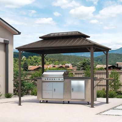 PURPLE LEAF Hardtop Grill Gazebo Galvanized Steel Roof Outdoor BBQ Canopy with Ceiling Hook and Shelves