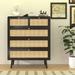 4 Drawer Dresser, Modern Rattan Dresser Chest with Wide Drawers and Metal Handles, Farmhouse Wood Storage Chest of Drawers