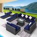 13 Pcs Patio Outdoor Wicker Furniture Sectional Sofa Set with Lounge Chair