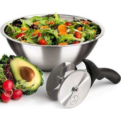 Salad Chopper Blade and Bowl - Stainless Steel Salad Cutter Bowl with Chef Grade Mezzaluna - Ultra-Fast Salad Prep by