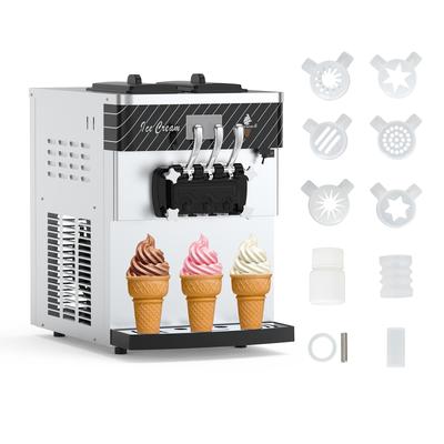 Commercial Ice Cream Machine, 5.8-8Gal/H,3 Flavor Countertop Soft Serve Ice Cream