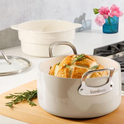 Bloomhouse 6-QT Aluminum Dutch Oven w/ Non-Stick Non-Toxic Ceramic Interior and Ceramic Steamer Insert