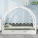 Twin Size Daybed with Stretchable Trundle, House Kids Bed Frame with Open Roof