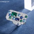 Luxury Vintage Emerald Sapphire Aquamarine Gemstone Big Ring for Women Wedding Band Cocktail Party