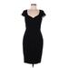 H&M Casual Dress - Party V-Neck Short sleeves: Black Solid Dresses - Women's Size 8