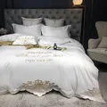 New Luxury White 600TC Egyptian Cotton Royal Embroidery Palace Bedding Set Duvet Cover Bed sheet Bed