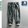 2024 Spring New Vintage Washed Straight Jeans for Men Clothing Soft Cotton Casual Streetwear Men